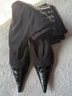 Privileged Black Croc-Embossed Pointed Toe Heeled Boots